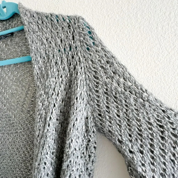 Eileen Fisher Large Alpaca Wool Blend Grey Open Stitch Ash Sweater Cardigan - Picture 4 of 10